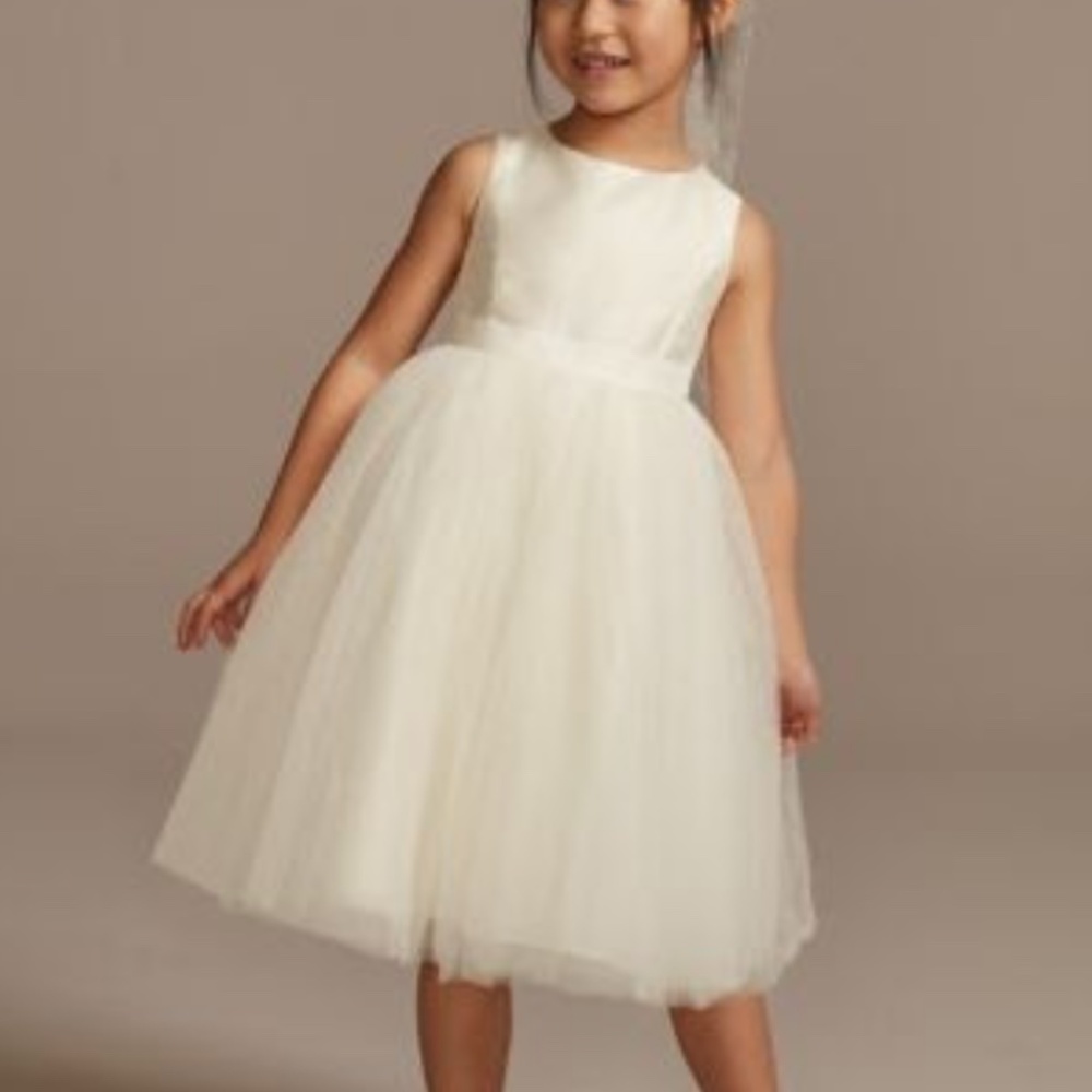 White Flower Girl Dress with Tulle - David’s Bridal sizes 3 and 4 available